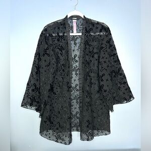 Savage X Fenty Devore Dreams Kimono Robe Womens M/L Black Sheer Burnout Velvet